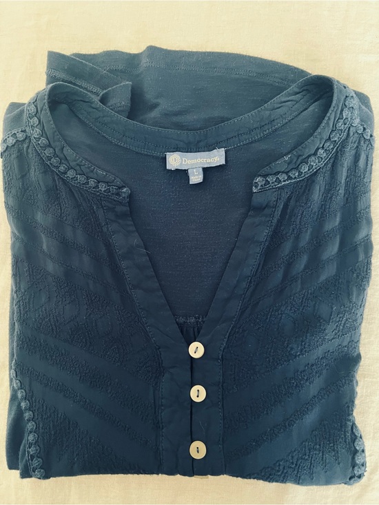 Democracy Tops - Democracy Navy Textured Button-Front Top